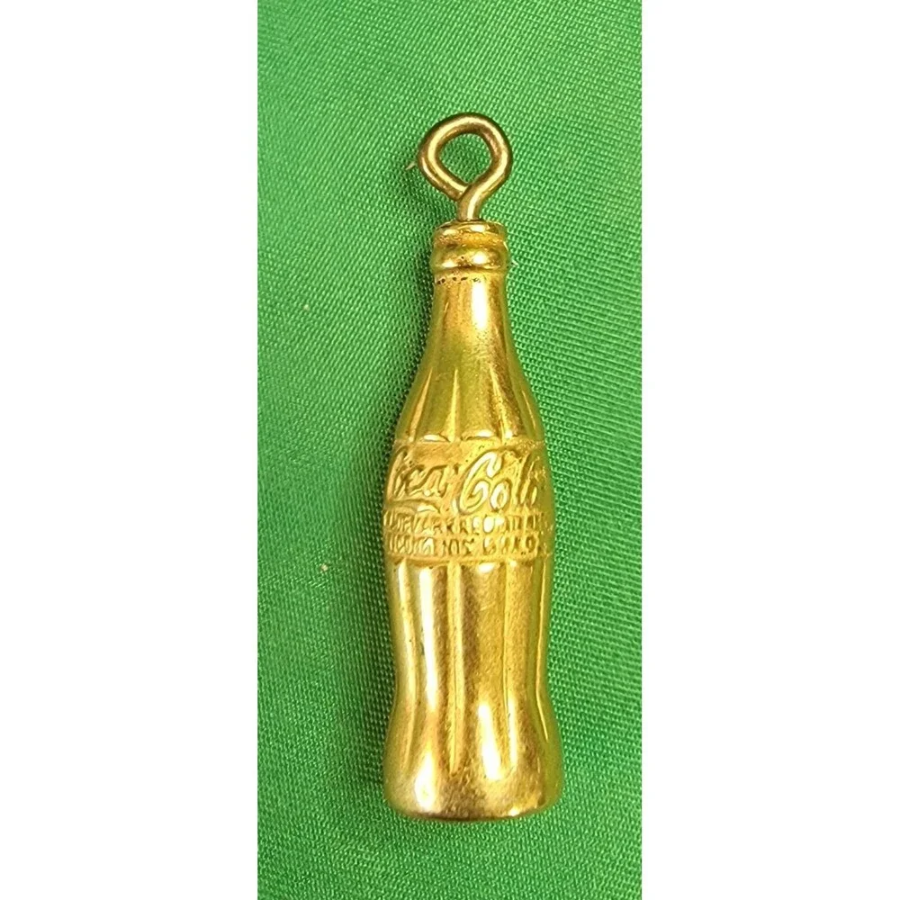 Novelty Coca Cola Bottle Golden Toned Mini Coke Charm Key Chain Accessory
